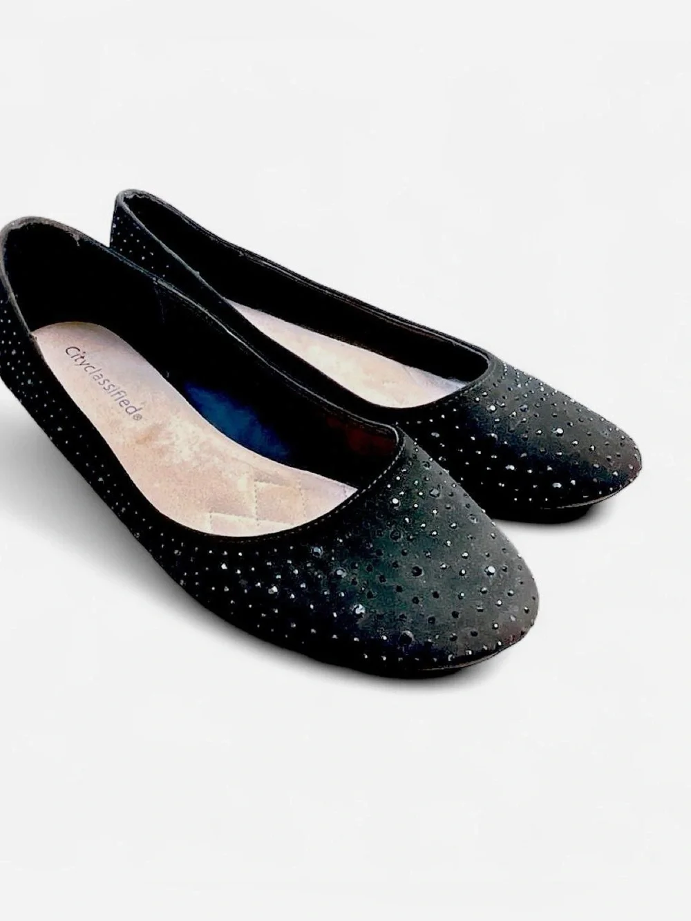 City Classified Black Rhinestone Ballet Flats | Sparkly Slip-On Shoes